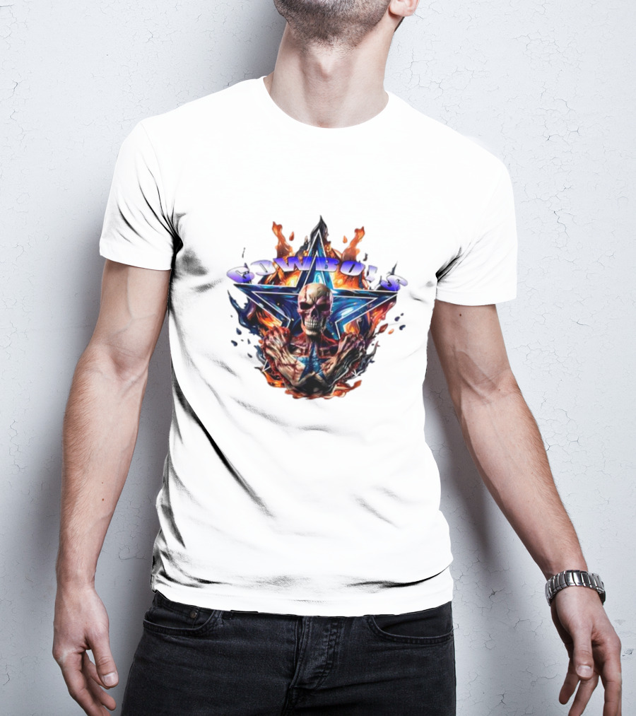 Cowboys Skeleton Star Flames T-Shirt