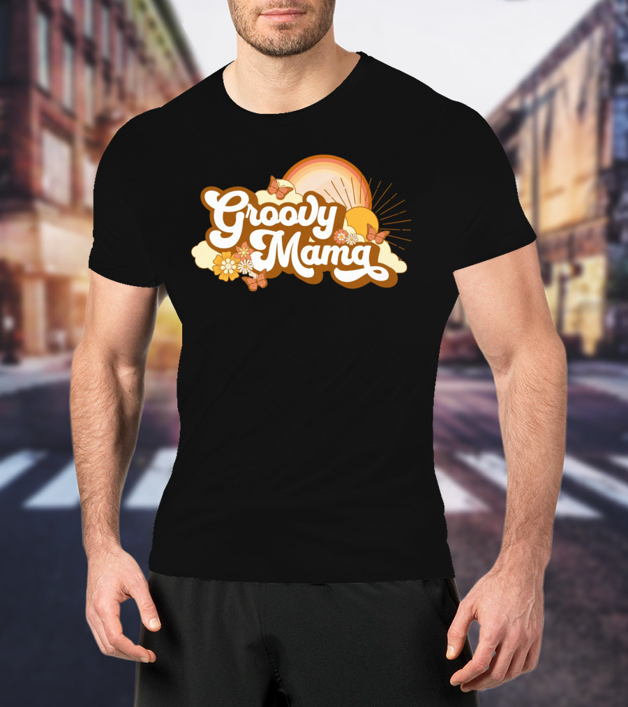 Groovy Mama Retro Sunflower Butterflies T-Shirt