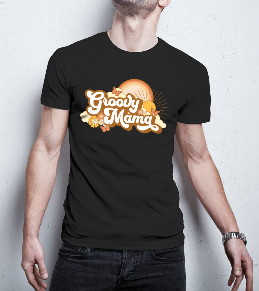 Groovy Mama Retro Sunflower Butterflies T-Shirt
