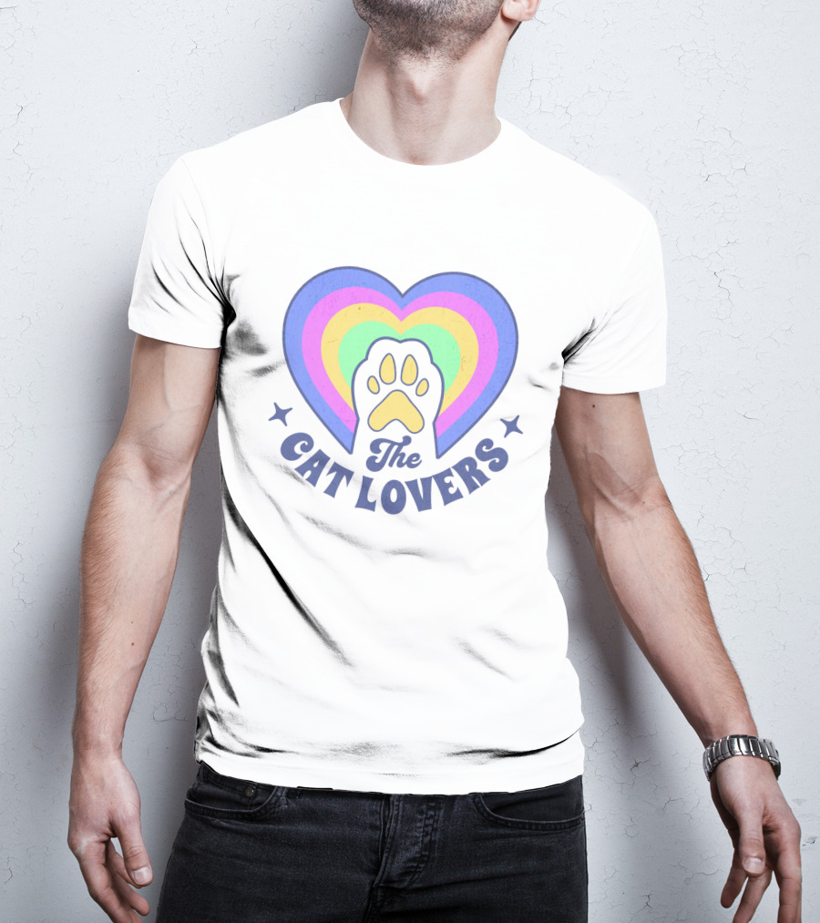 The Cat Lovers Paw In Rainbow Heart T-Shirt