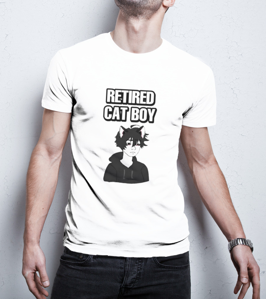 RETired Cat Boy With Black Hoodie And Cat Ears T-Shirt
