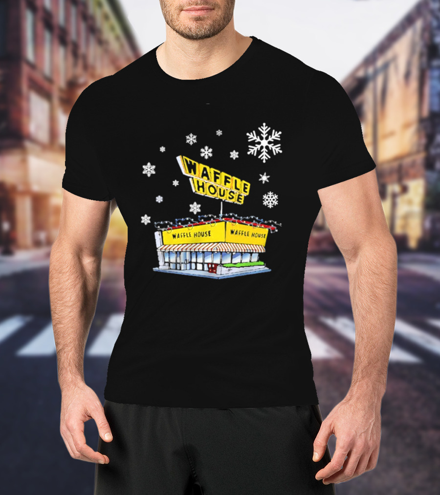 Waffle House Snowflakes Christmas Scene T-Shirt