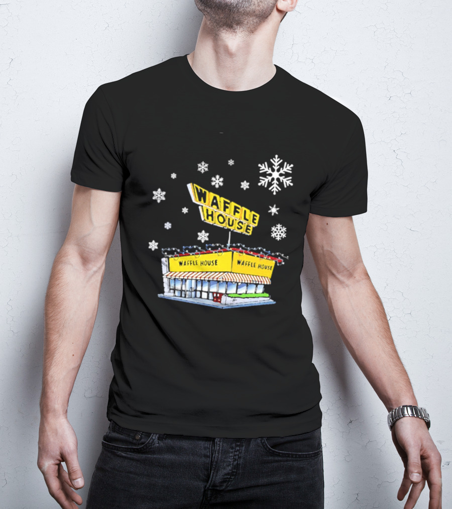 Waffle House Snowflakes Christmas Scene T-Shirt