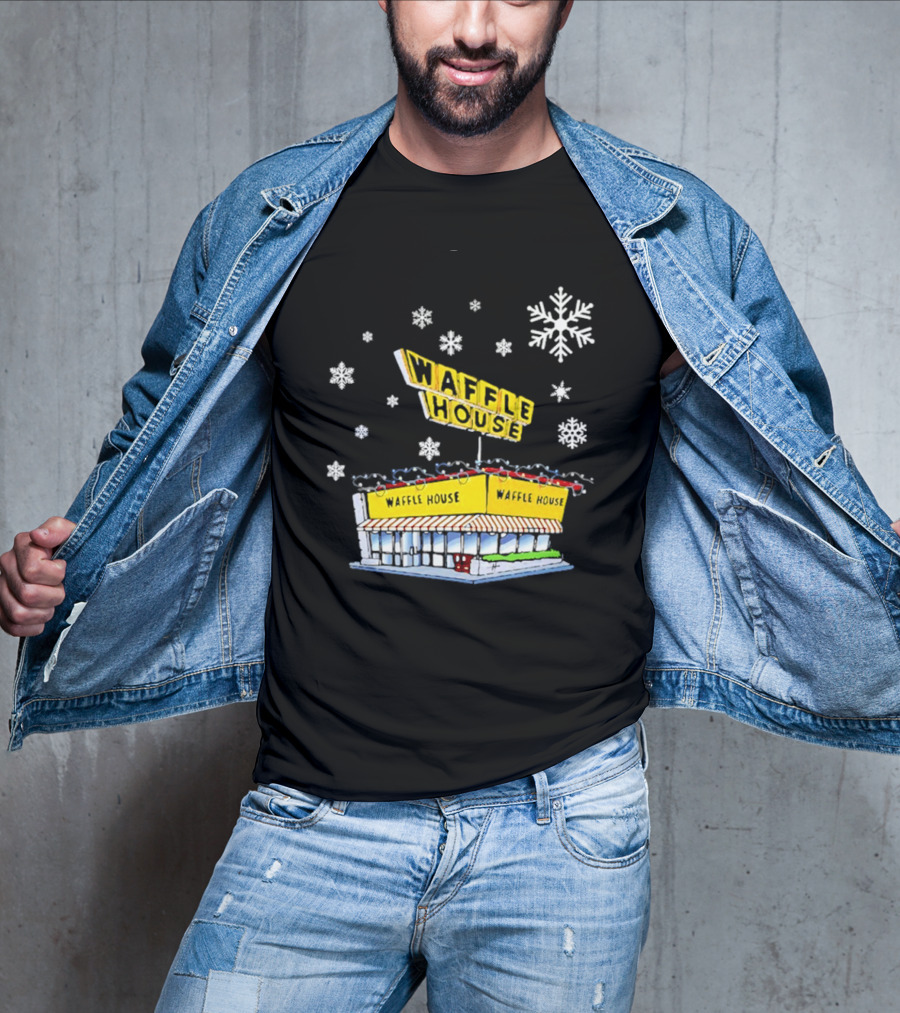 Waffle House Snowflakes Christmas Scene T-Shirt