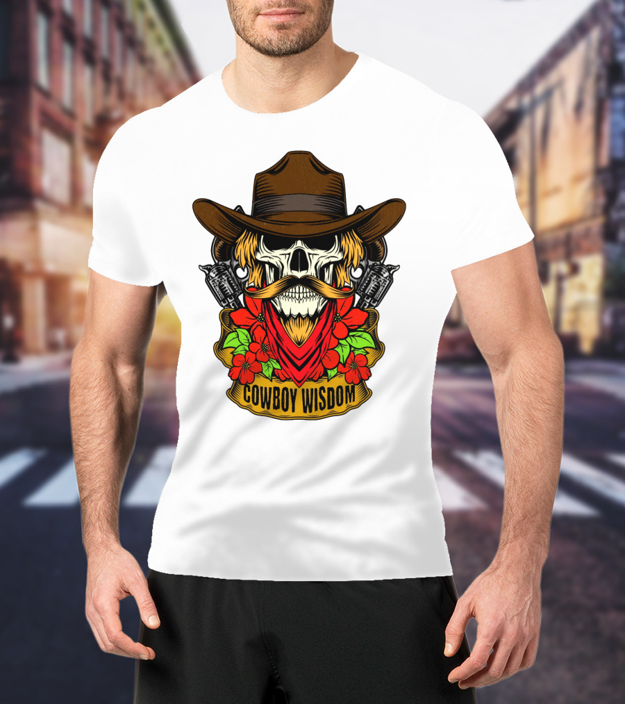 Cowboy Wisdom Skull Western Skeleton Bandana Pistols Flowers T-Shirt
