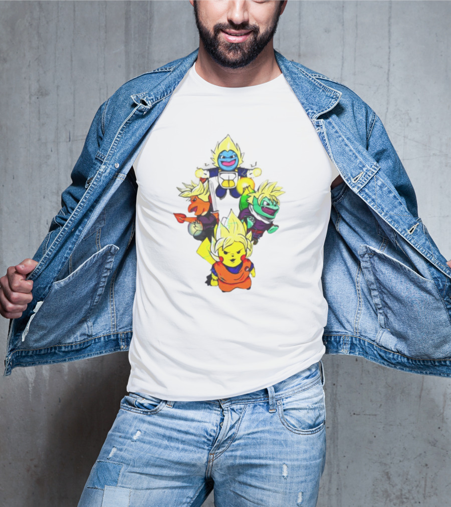 Dragon Ball Z Super Saiyan Pokemon Crossover Characters T-Shirt
