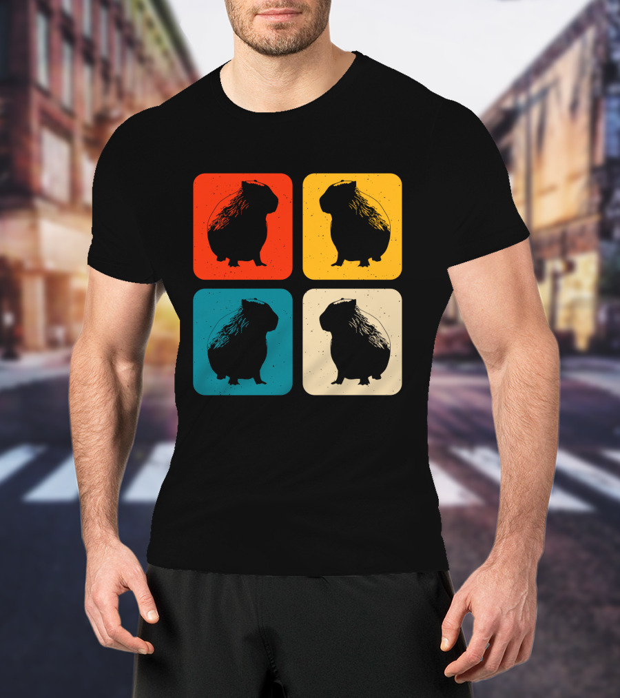 Vintage Capybara Pop Art Silhouette Four Colors Squares T-Shirt
