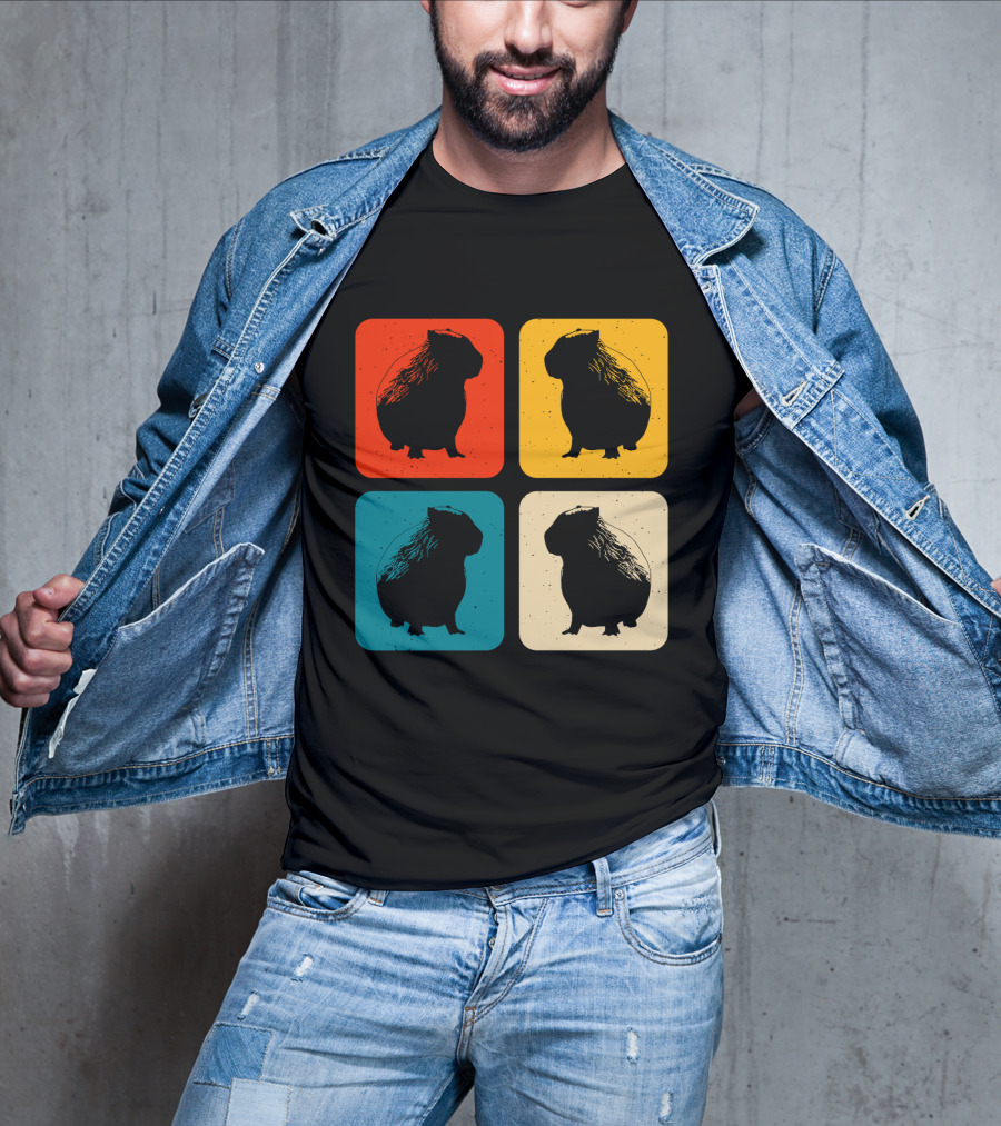 Vintage Capybara Pop Art Silhouette Four Colors Squares T-Shirt