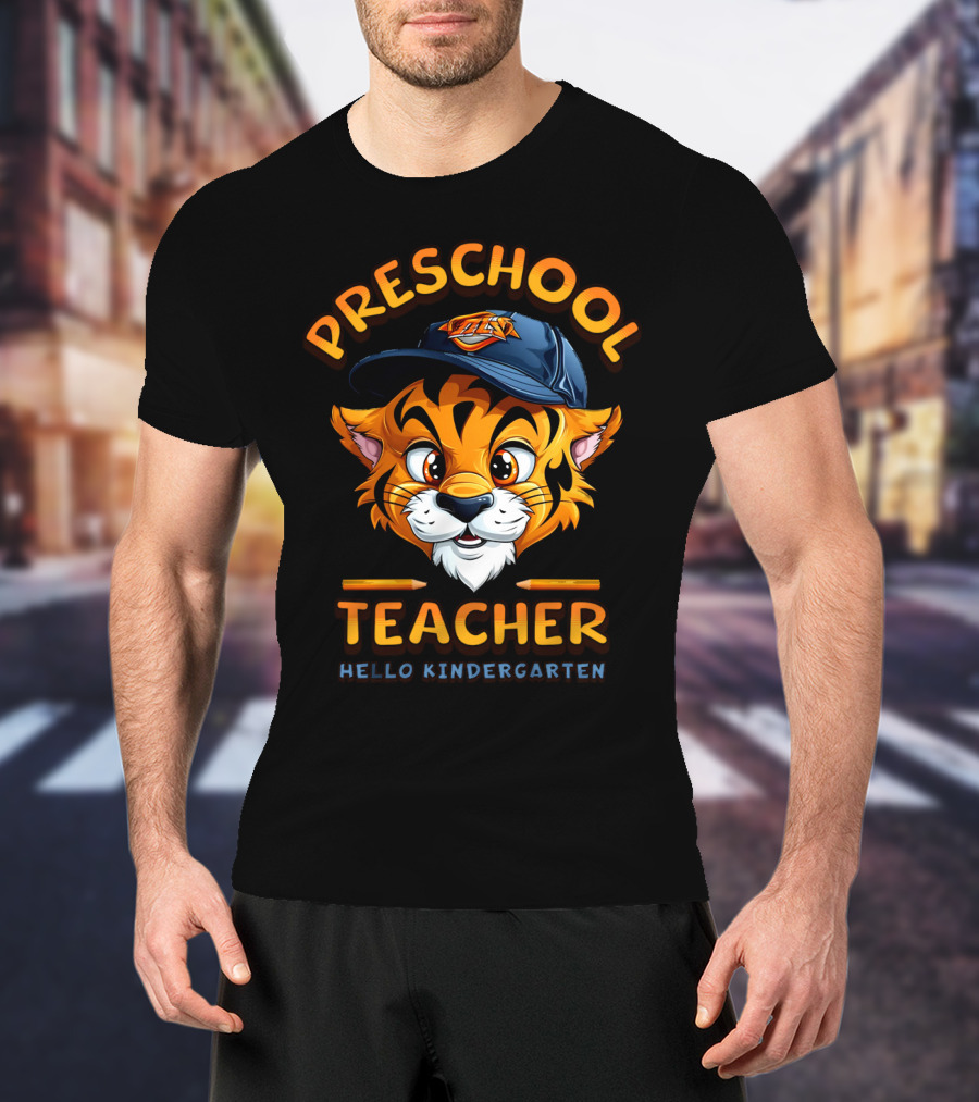 Preschool Teacher Hello Kindergarten Back To School Tiger Mascot T-Shirt