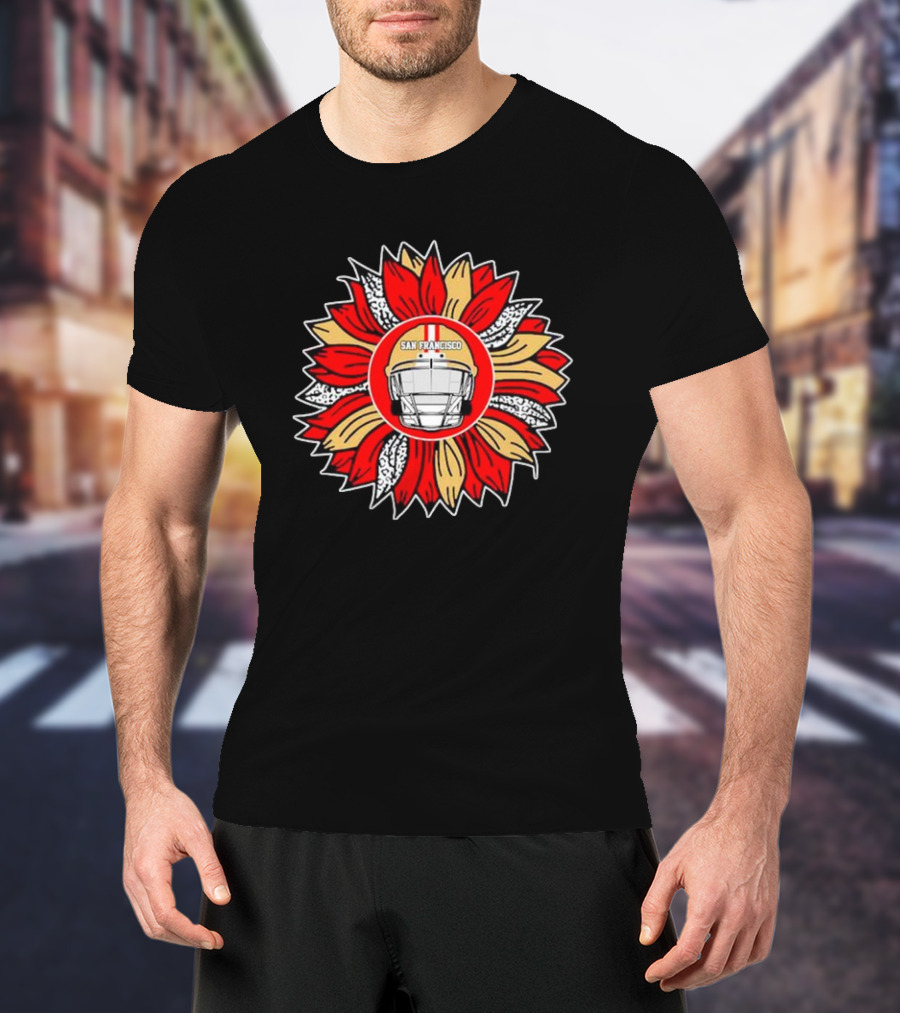 San Francisco 49ers Football Helmet Sunflower T-Shirt