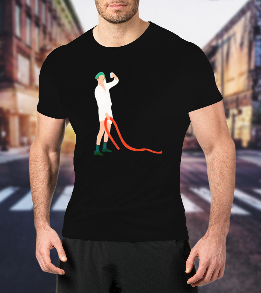 Septic Engineer Drunk Holding Hose Cartoon With Green Hat And Boots T-Shirt