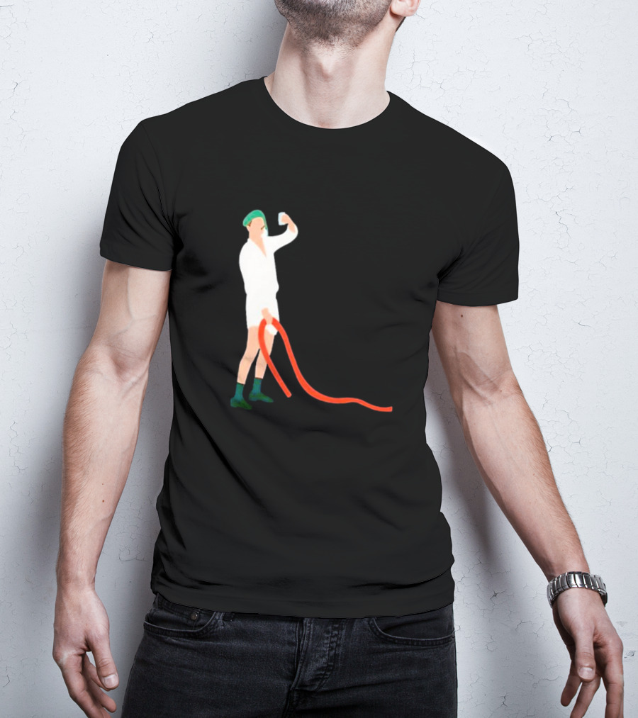 Septic Engineer Drunk Holding Hose Cartoon With Green Hat And Boots T-Shirt