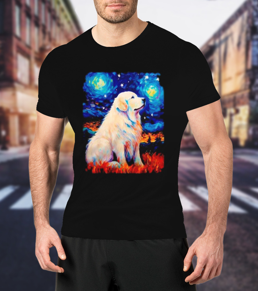 Starry Night Great Dog Van Gogh Style Golden Retriever T-Shirt