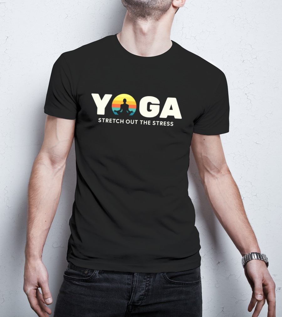 Yoga Stretch Out The Stress Meditation Silhouette Retro Sunset T-Shirt