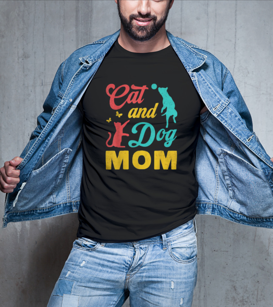 Cat And Dog Mom Vintage Mothers Day Cat Dog Lover Mama T-Shirt