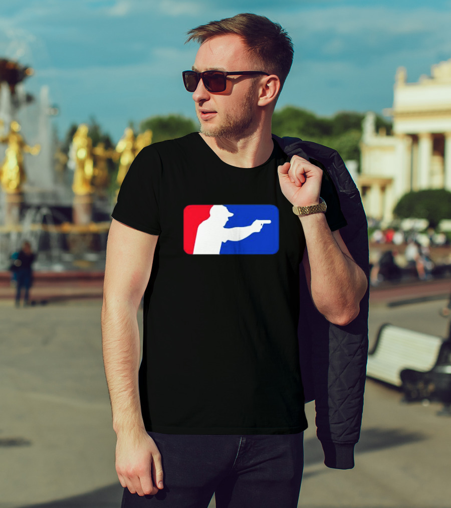 Major League Shooter Silhouette In Red White And Blue Rectangle T-Shirt