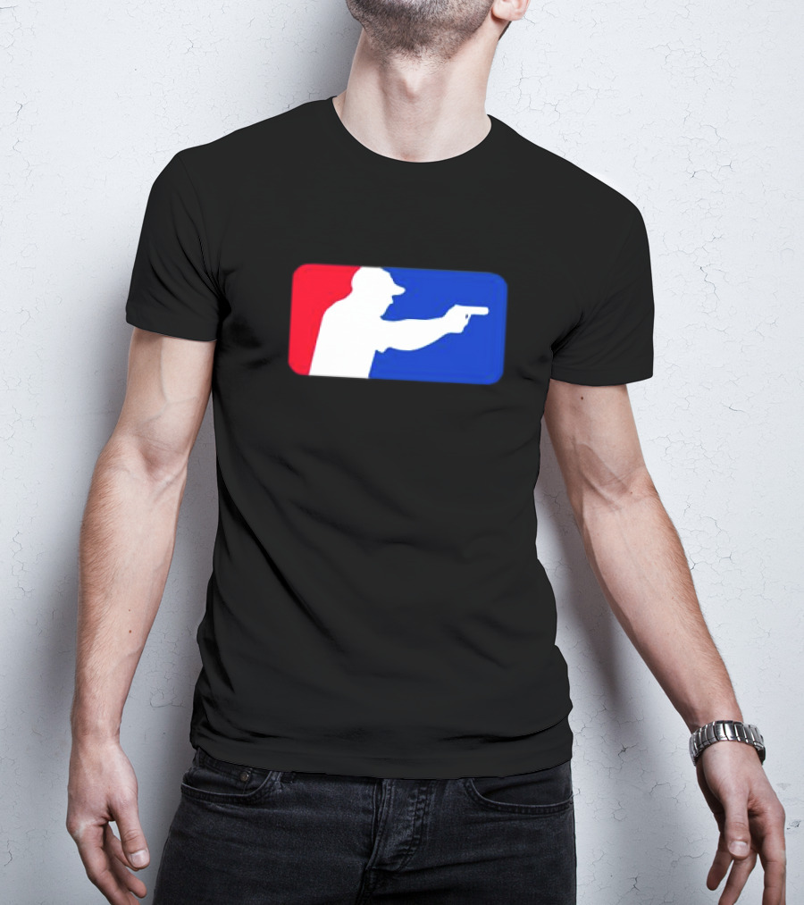 Major League Shooter Silhouette In Red White And Blue Rectangle T-Shirt