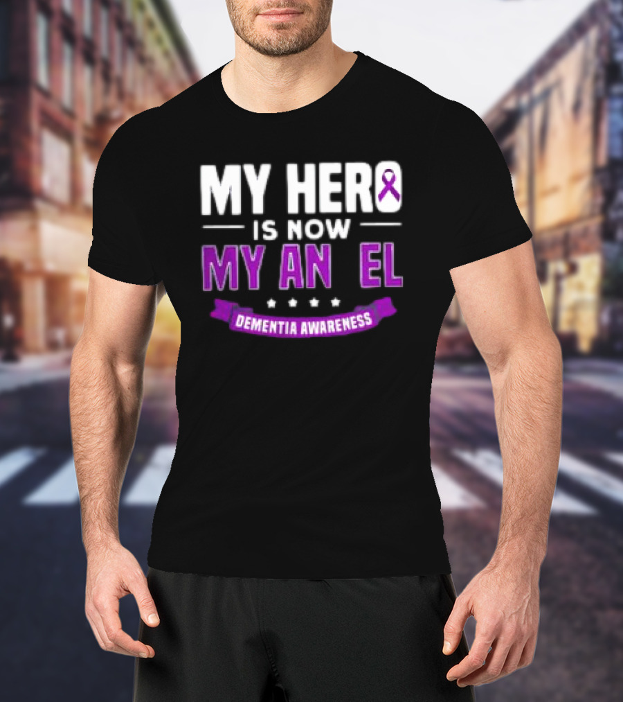 My Hero Is Now My Angel Purple Ribbon Dementia Awareness T-Shirt