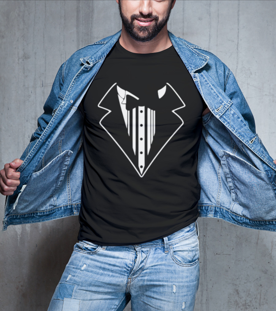 Tuxedo Jacket Bow Tie Lapel Button T-Shirt