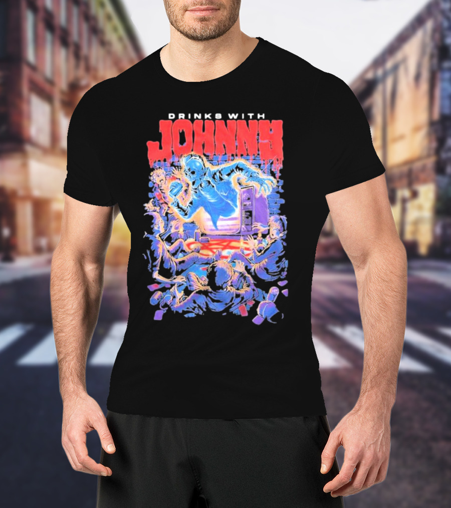 Drinks With Johnny The Summoning Skeleton Emerging From TV T-Shirt