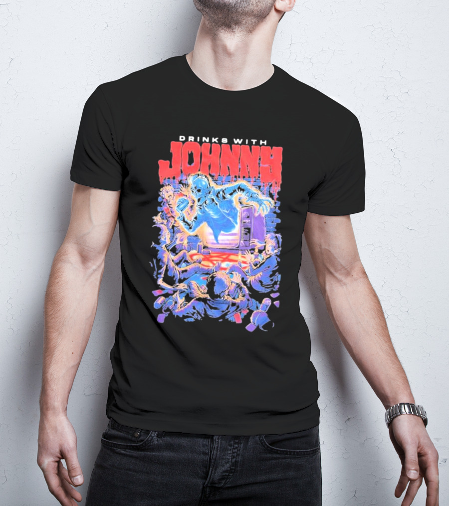 Drinks With Johnny The Summoning Skeleton Emerging From TV T-Shirt
