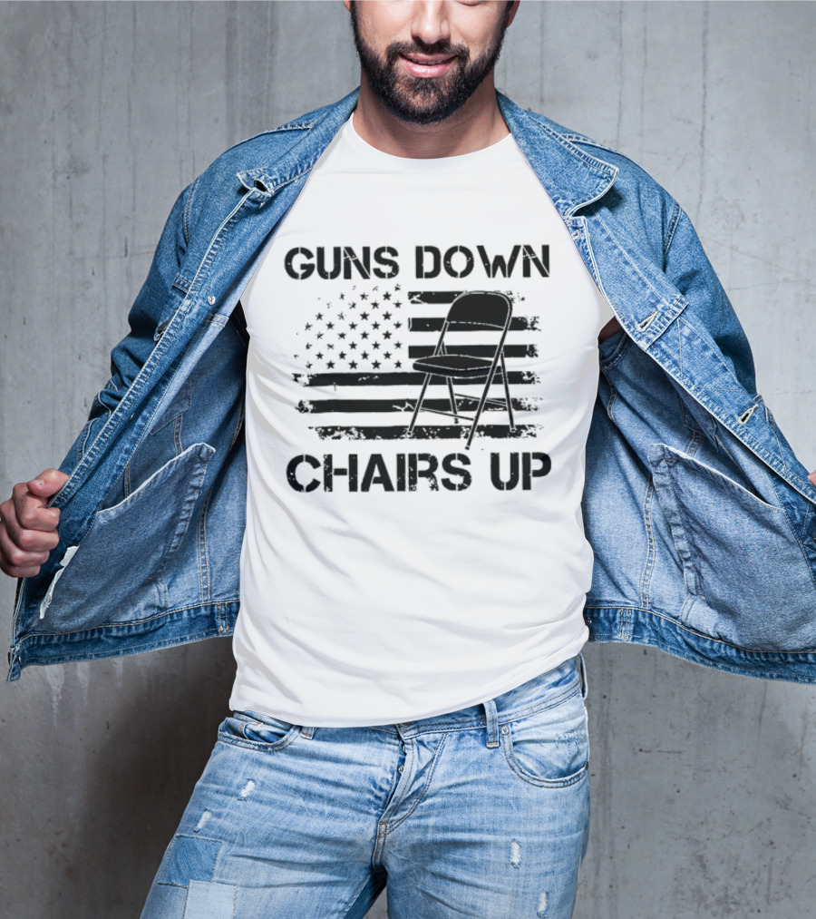 Guns Down Chairs Up American Flag Folding Chair T-Shirt