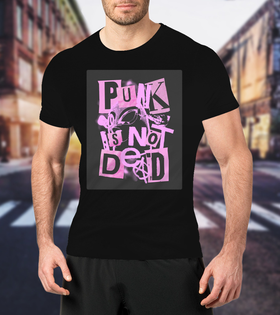 Punk Is Not Dead Mask And Anarchy Symbol Collage T-Shirt