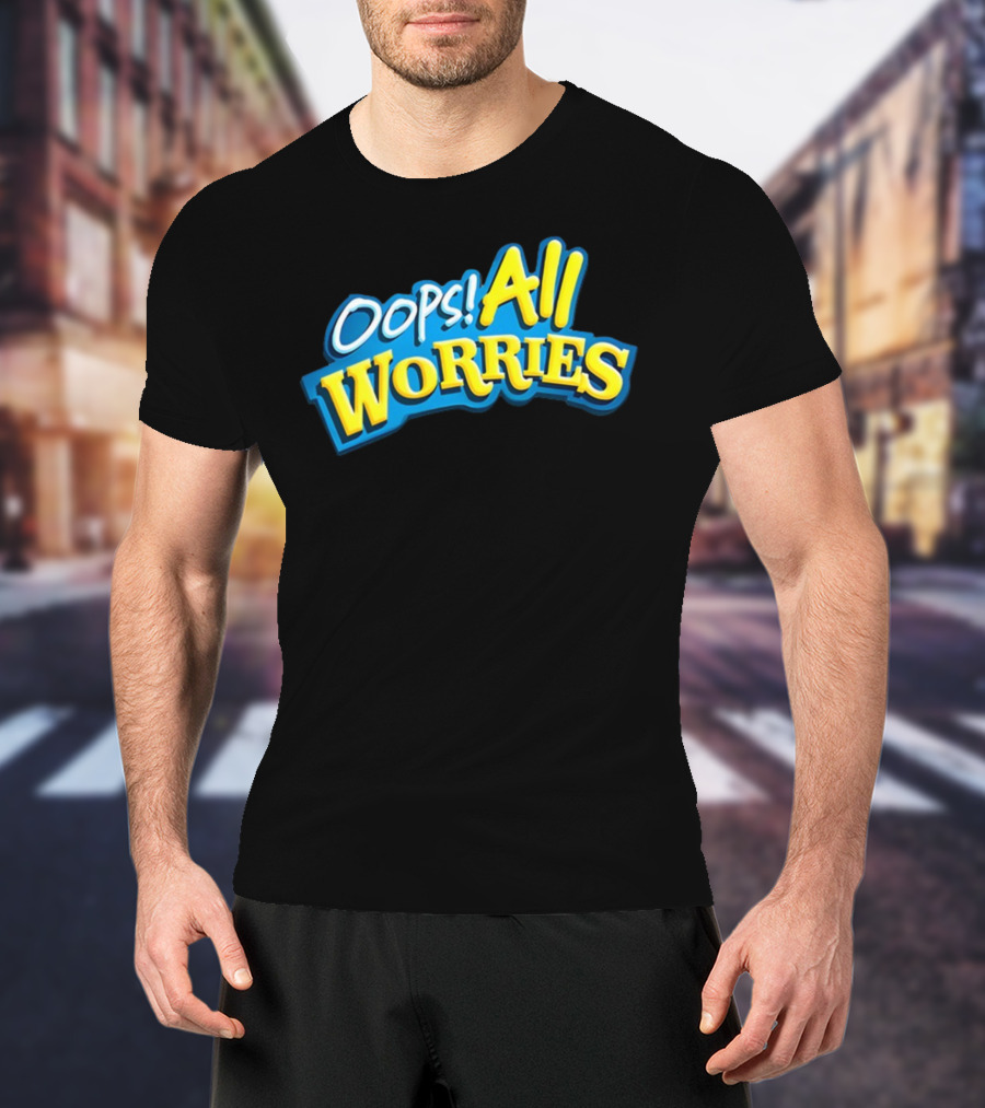 Oops All Worries Text Bold Blue Yellow T-Shirt