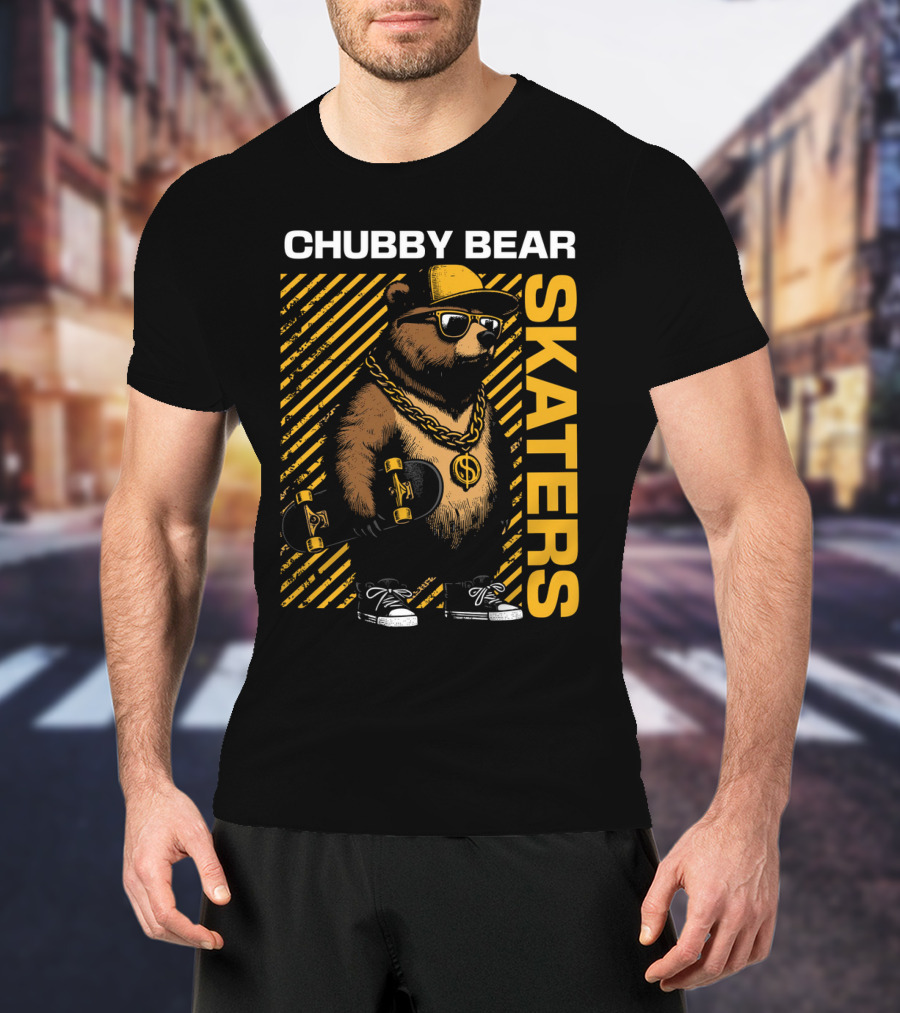 CHUBBY BEAR SKATERS Dollar Chain Sunglasses Cool Black And Yellow T-Shirt