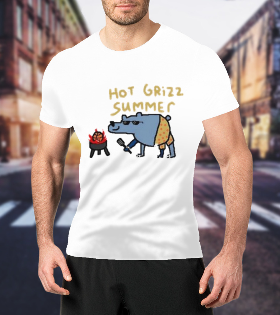 Hot Grizz Summer Sunglasses Bear Grilling Basketball On Fire T-Shirt