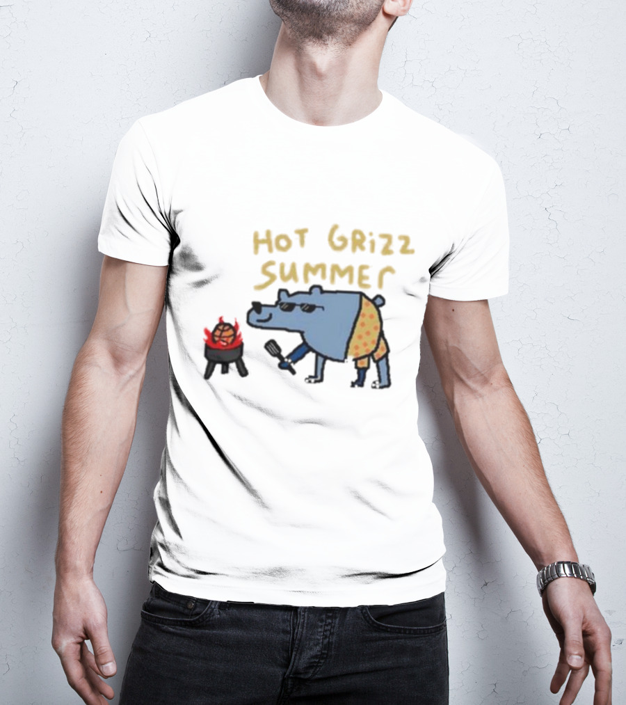 Hot Grizz Summer Sunglasses Bear Grilling Basketball On Fire T-Shirt