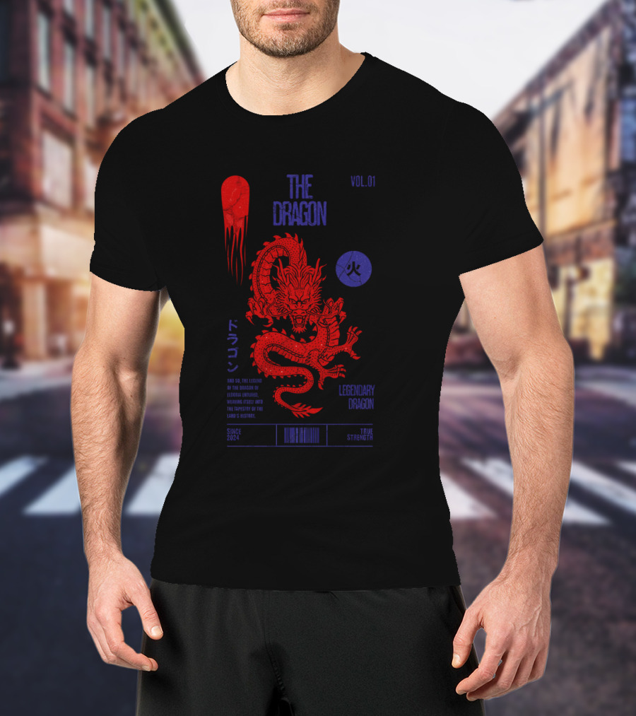 The Dragon Vol. 01 Legendary Fire Dragon Kanji Spirit Top Sticker T-Shirt
