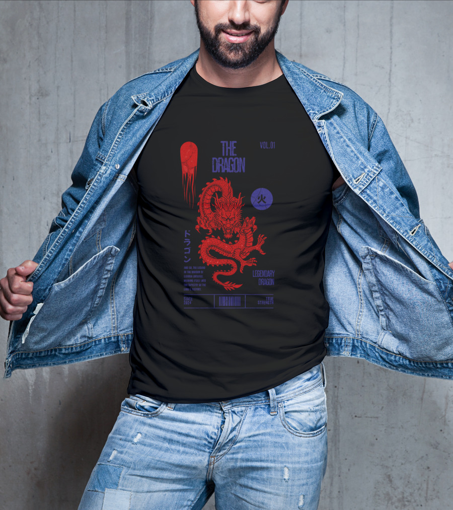 The Dragon Vol. 01 Legendary Fire Dragon Kanji Spirit Top Sticker T-Shirt