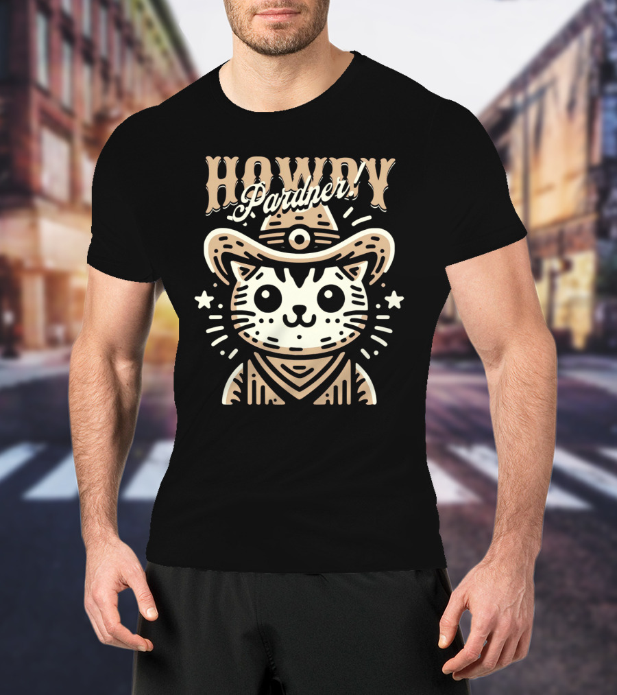 Howdy Pardner Cat In Cowboy Hat T-Shirt