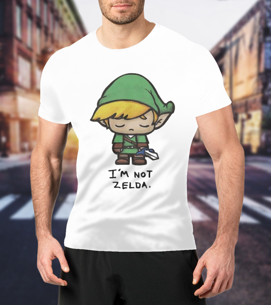 I'm Not Zelda Sad Cartoon Character In Green T-Shirt