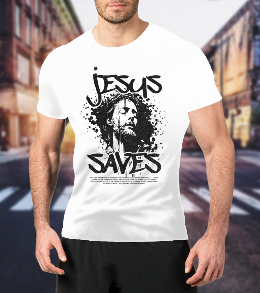 Jesus Saves Portrait With Crown Of Thorns T-Shirt