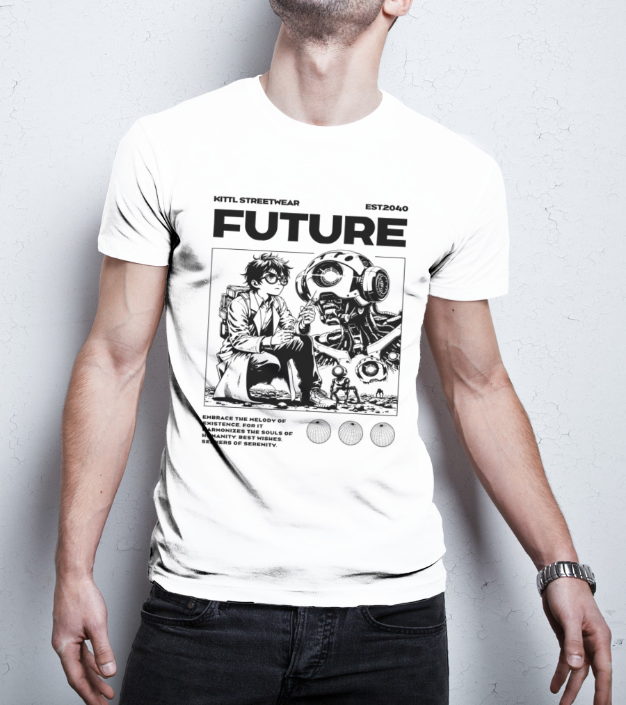 Kittl Streetwear Future EST2040 Melody Of Existence Humanity Serenity T-Shirt