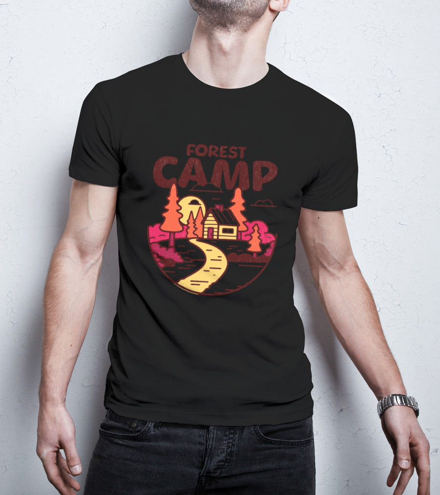 Forest Camp Cabin Path Sunset T-Shirt
