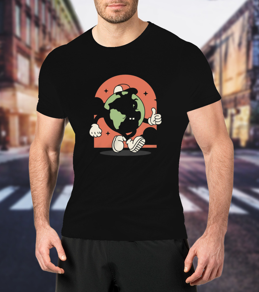 Good Morning World Smiling Earth Character Thumbs Up Classic T-Shirt