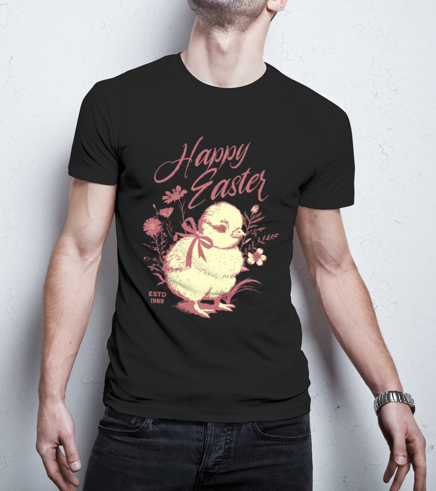 Happy Easter Vintage Chick With Flowers ESTD 1989 T-Shirt