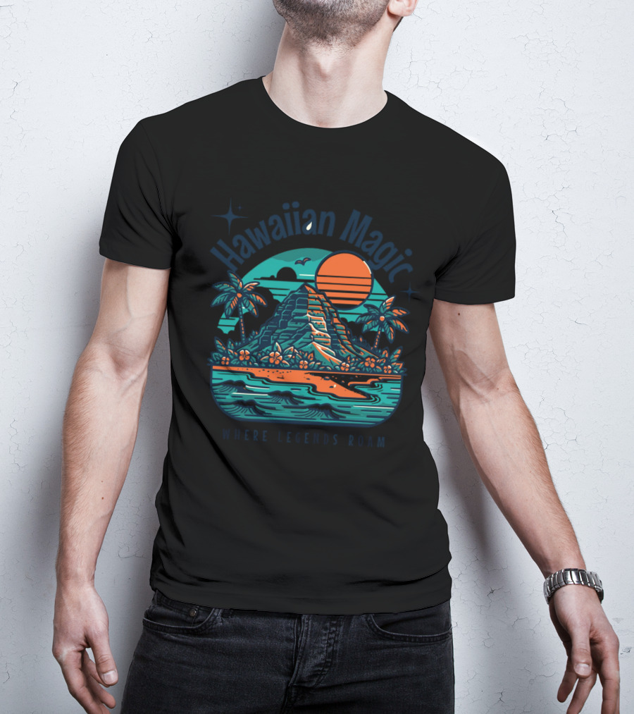 Hawaiian Magic Where Legends Roam Tropical Sunset Scenic Ocean View T-Shirt