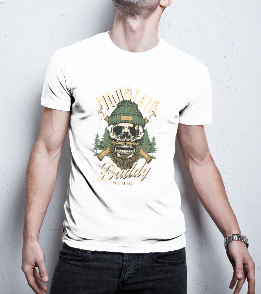 Mountain Daddy Made To Last Bearded Skull With Axes And Trees T-Shirt