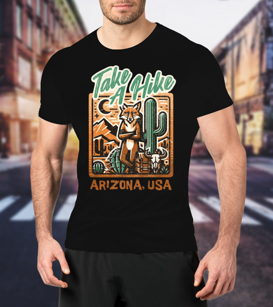 Take A Hike Arizona USA Desert Fox And Cactus Scene T-Shirt