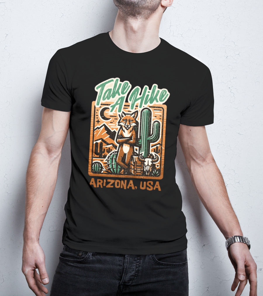 Take A Hike Arizona USA Desert Fox And Cactus Scene T-Shirt