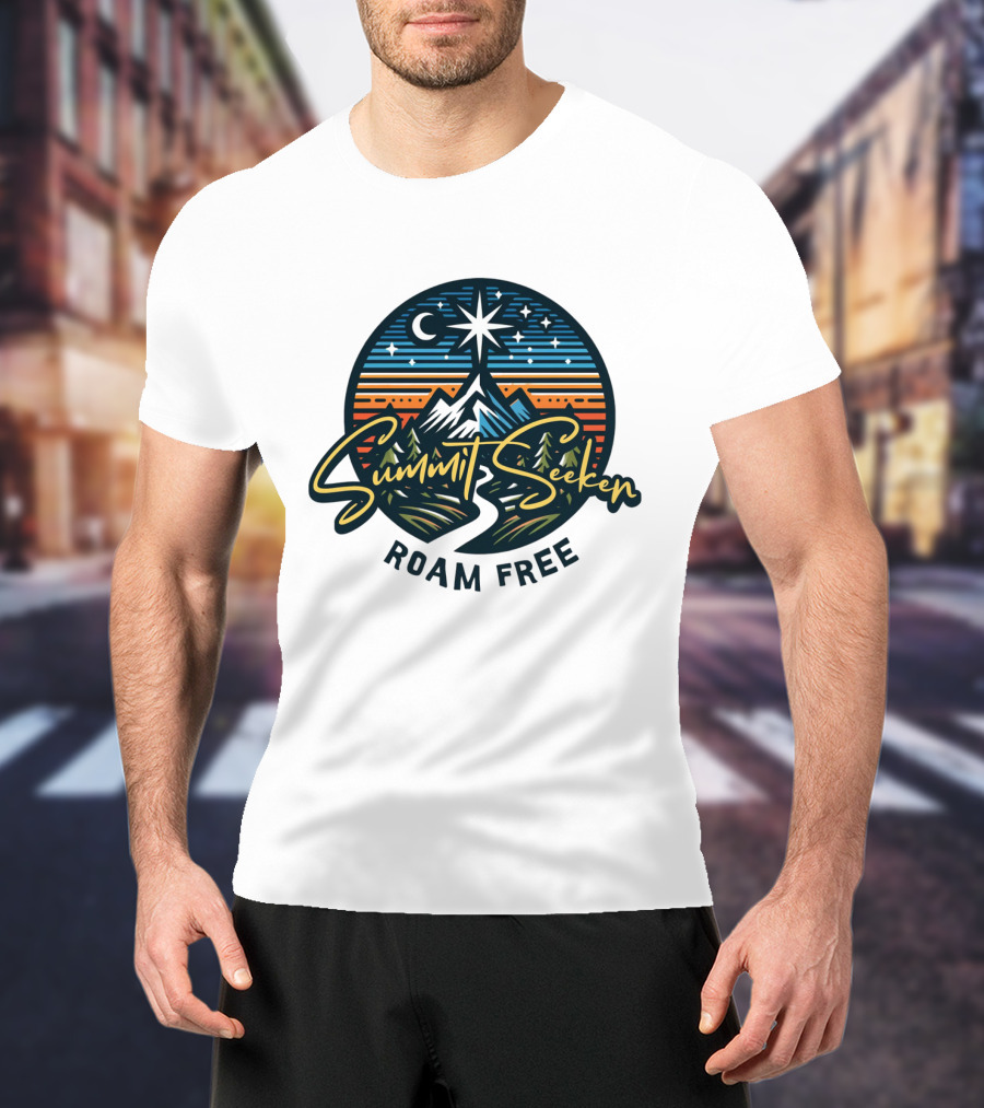 Summit Seeker Roam Free Mountain Adventure Night Sky T-Shirt