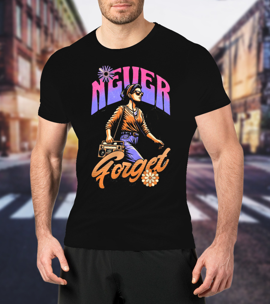 NEVER FORGET GROOVE GIRL 90s Vibes Retro Cassette Player T-Shirt