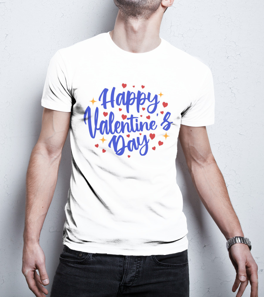 Happy Valentine's Day With Bright Hearts And Stars T-Shirt