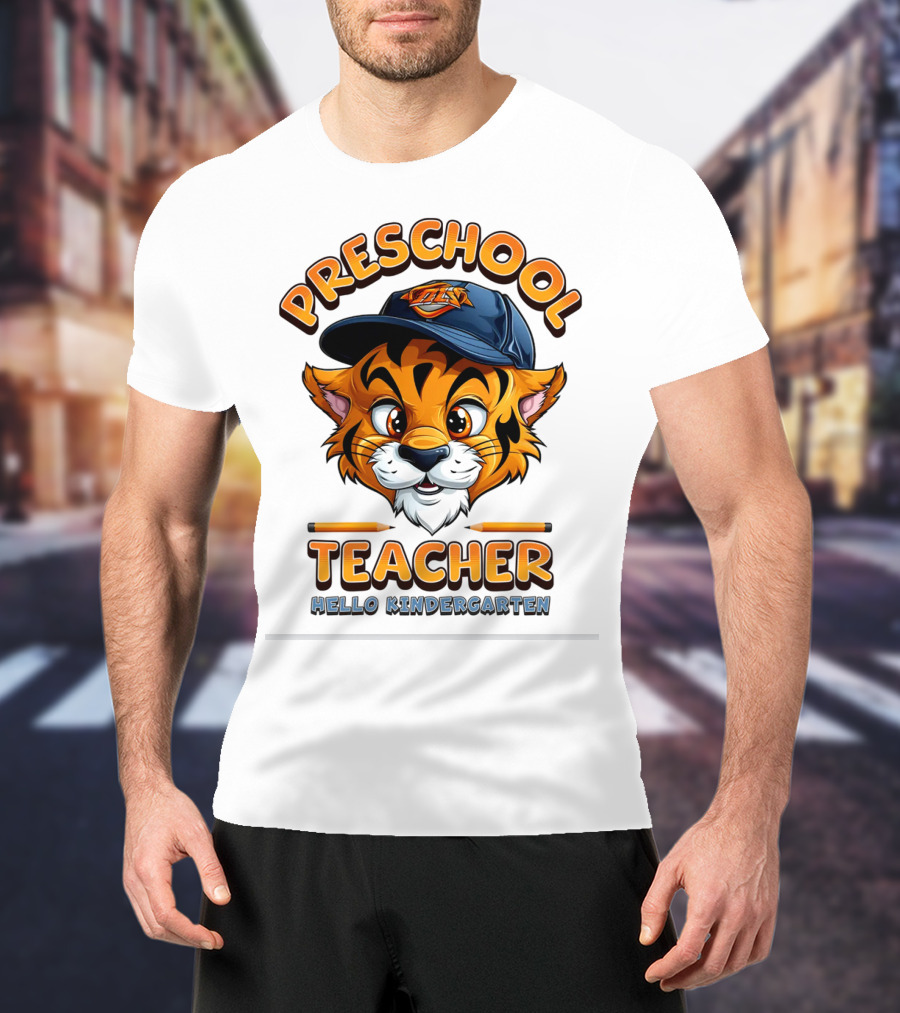 Preschool Teacher Tiger Mascot Hello Kindergarten Back To School T-Shirt