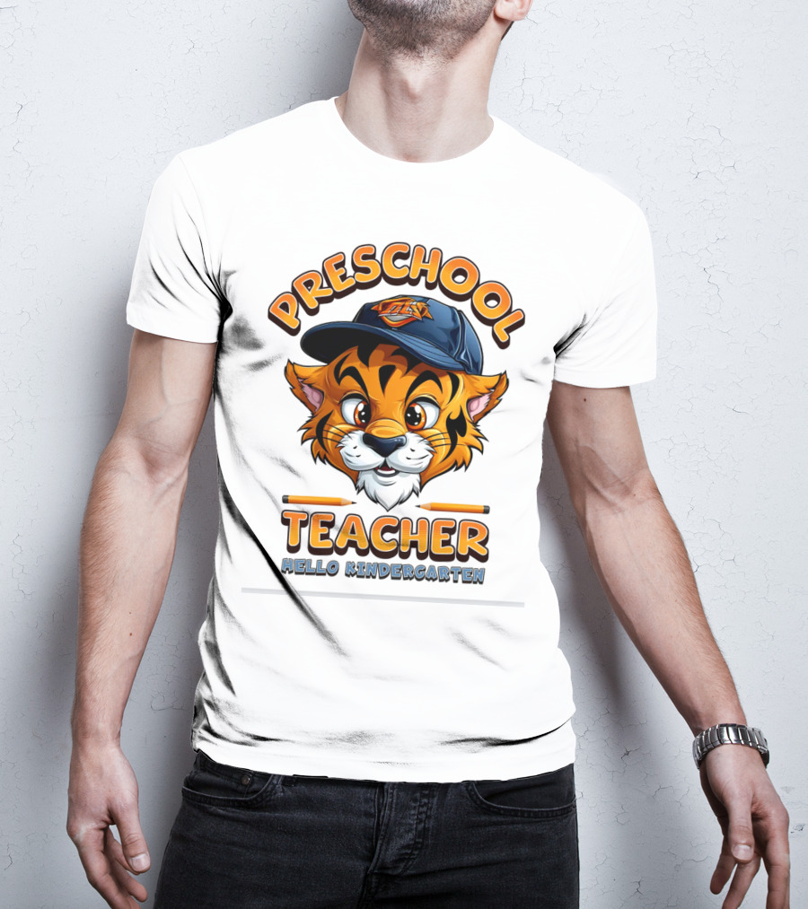 Preschool Teacher Tiger Mascot Hello Kindergarten Back To School T-Shirt