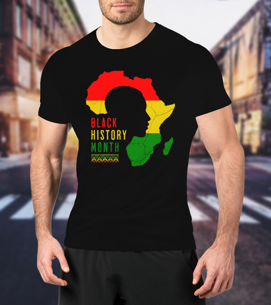 Black History Month Africa Map Silhouette With Red Yellow Green Colors T-Shirt